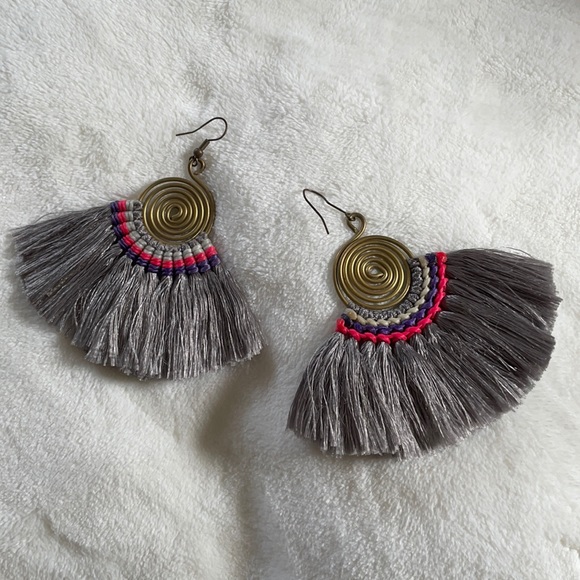 Big Grey Tassel Earrings - Picture 1 of 3